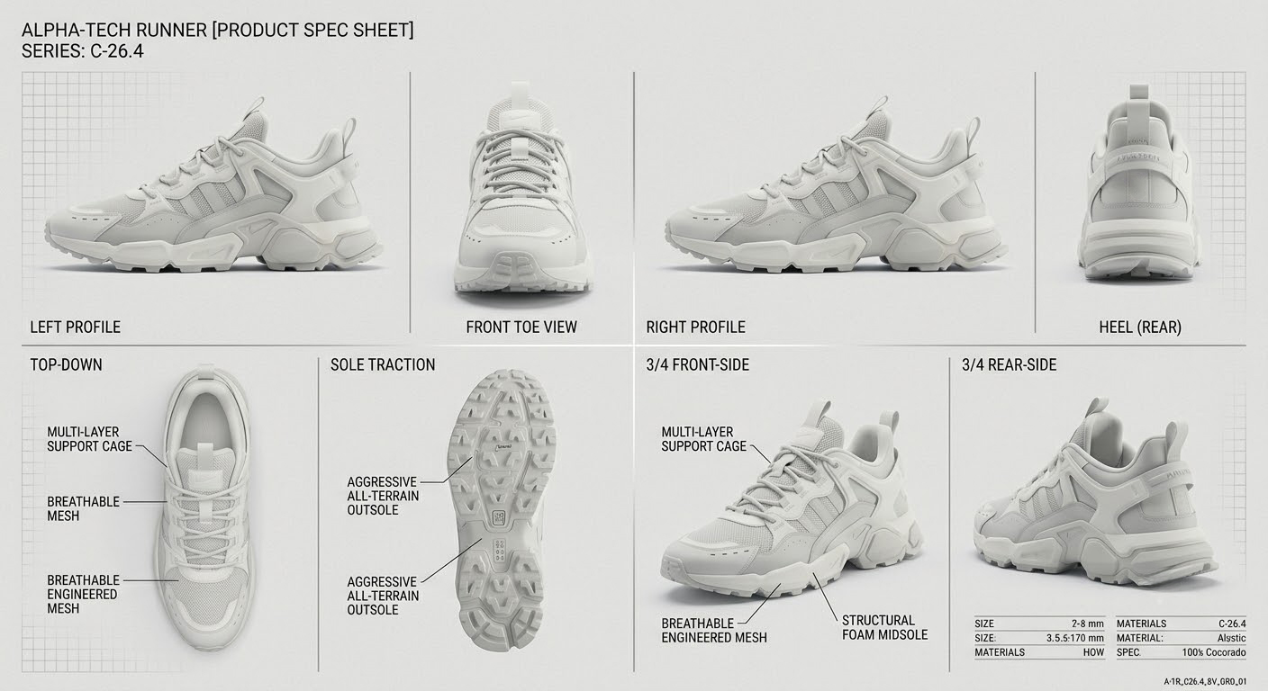 Footwear eight view review board